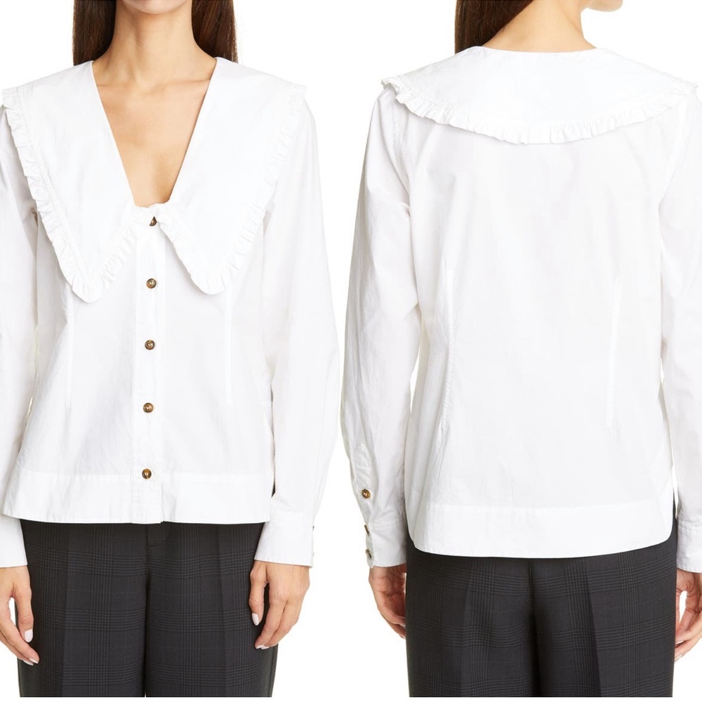 Ganni Ruffle Poplin Shirt Size 6